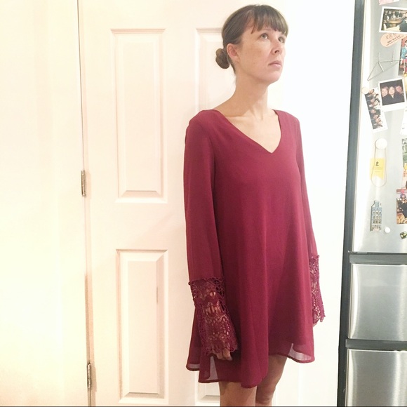 Reckless Angel | wine red bell sleeve dress | S - Picture 6 of 7